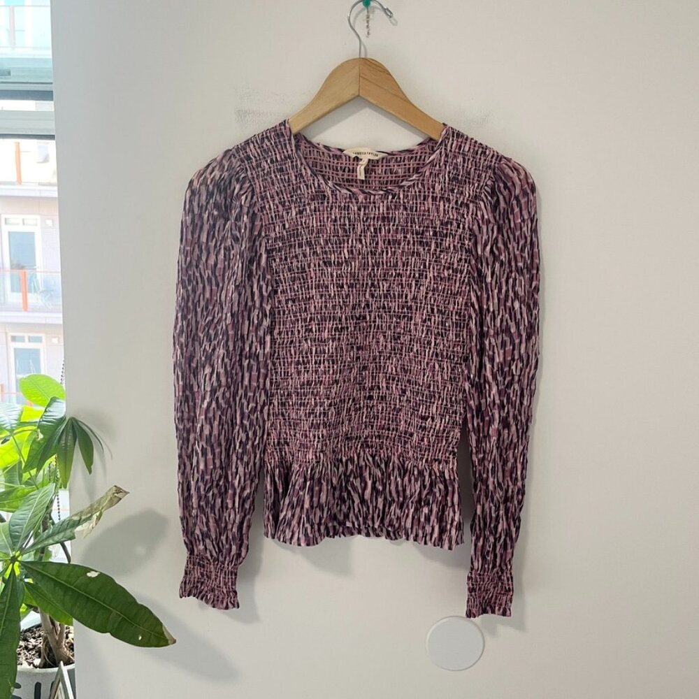 Rebecca Taylor Pink & Purple Smocked Long Sleeve Blouse Size 0